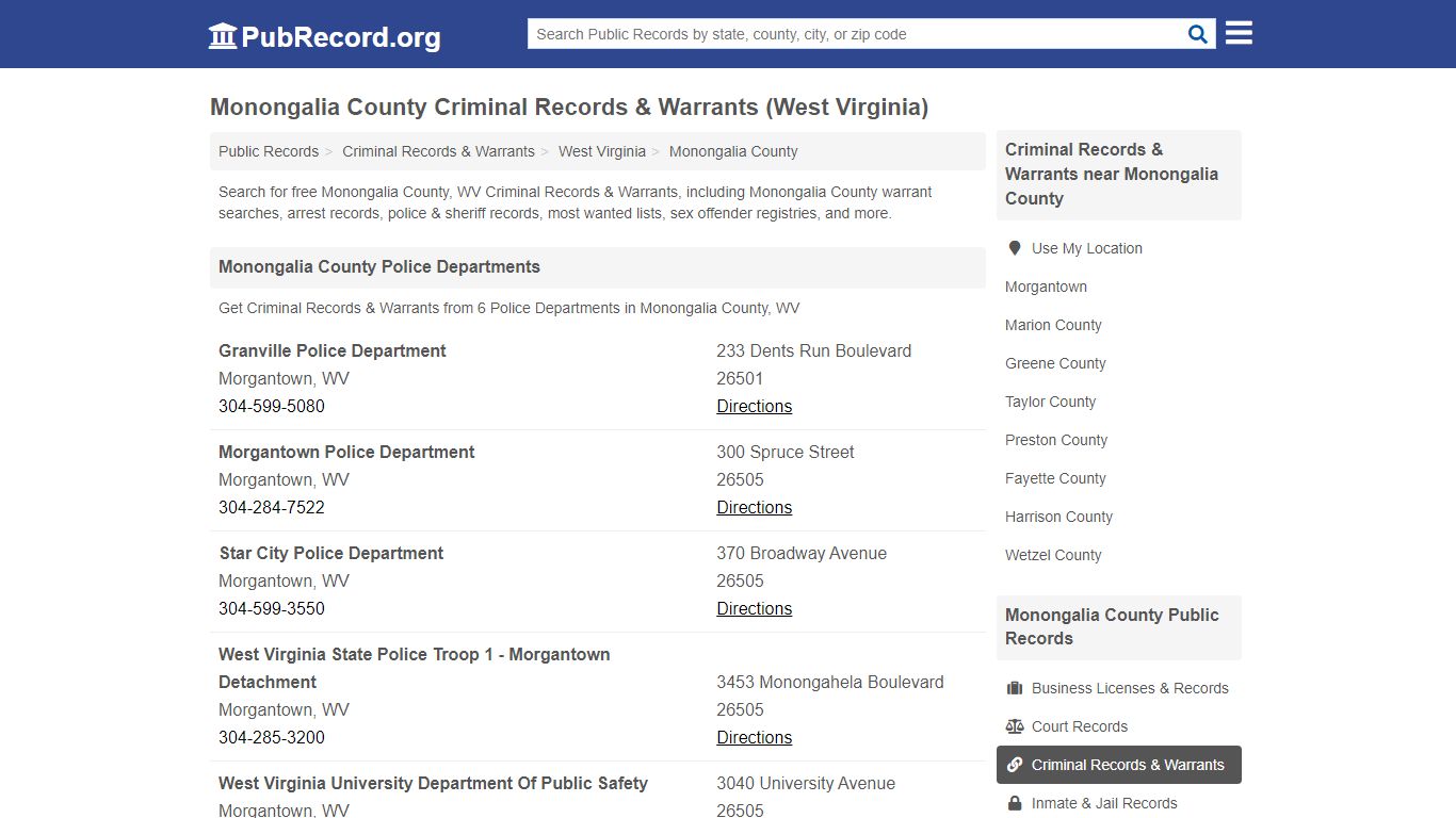 Monongalia County Criminal Records & Warrants (West Virginia)